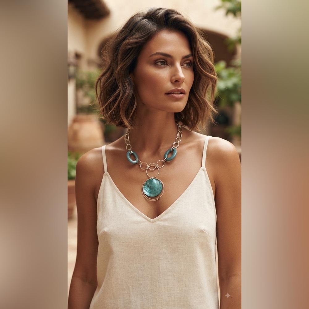 Avon | NIB silver plated and teal shell necklace